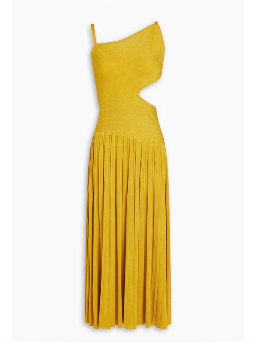 Zimmermann Mustard Yellow Asymmetrical Cutout Pleated Midi Dress - Picture 2 of 8